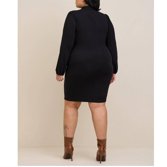 NEW TORRID Dress Plus Size 2X Black‎ Mock Neck Mini Jersey Long Sleeve Bodycon. - Picture 1 of 7